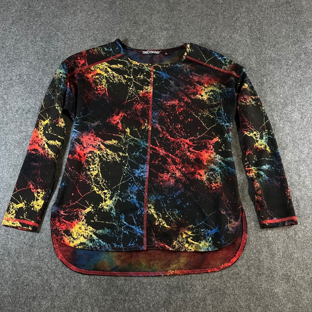 SnoSkins Womens Rainbow Marble Splatter Microfiber Top Long Sleeve Size S USA